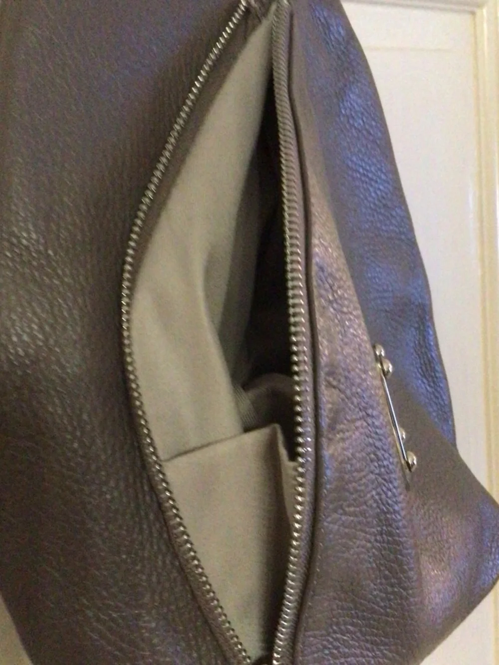 Valentina Gray Leather Teardrop Sling Backpack with Diagonal Zip